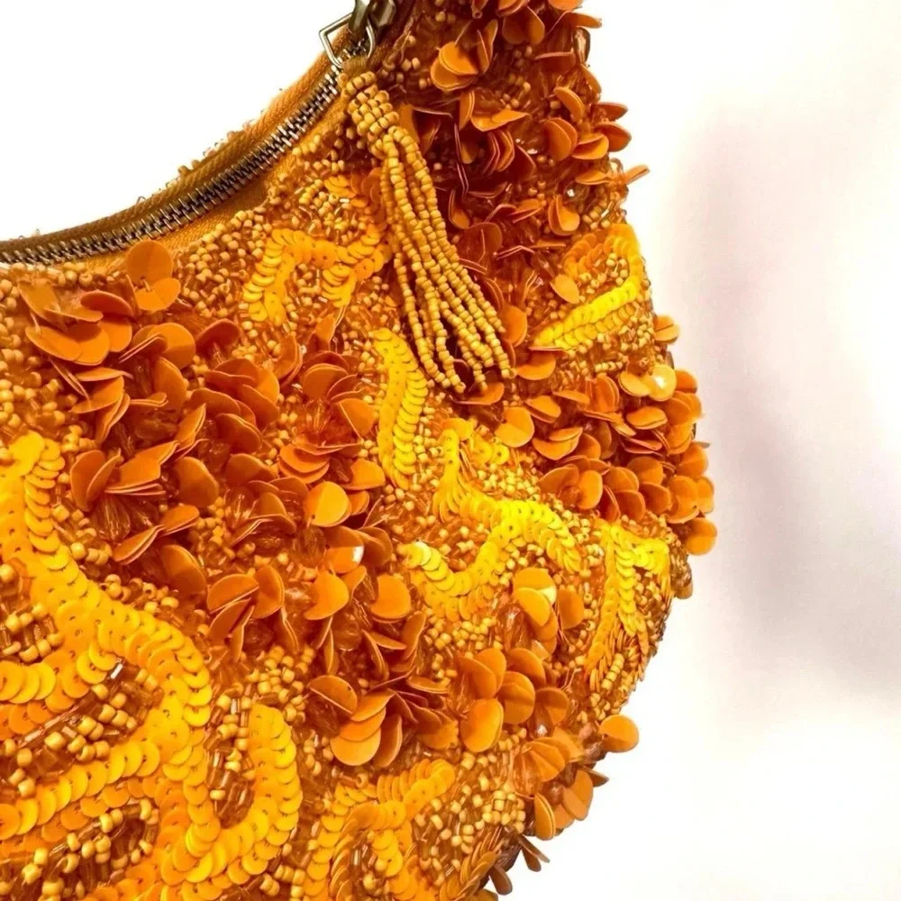 TJ Maxx Marshall’s viral orange Pearl floral Beaded bead Shoulder Bag sequins - Picture 7 of 8